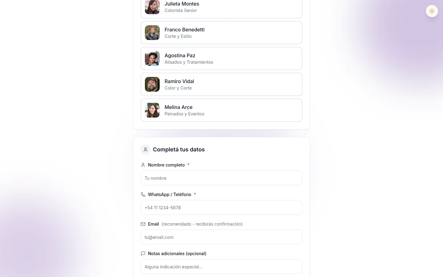 Formulario + datos del cliente