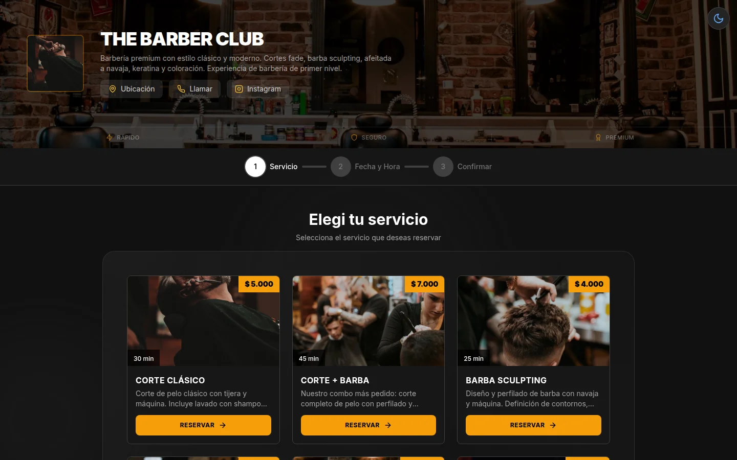 Página de reservas pública