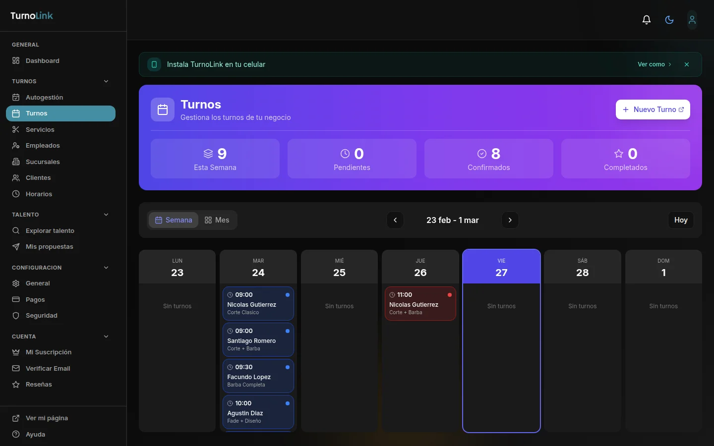 TurnoLink — Salon Noir