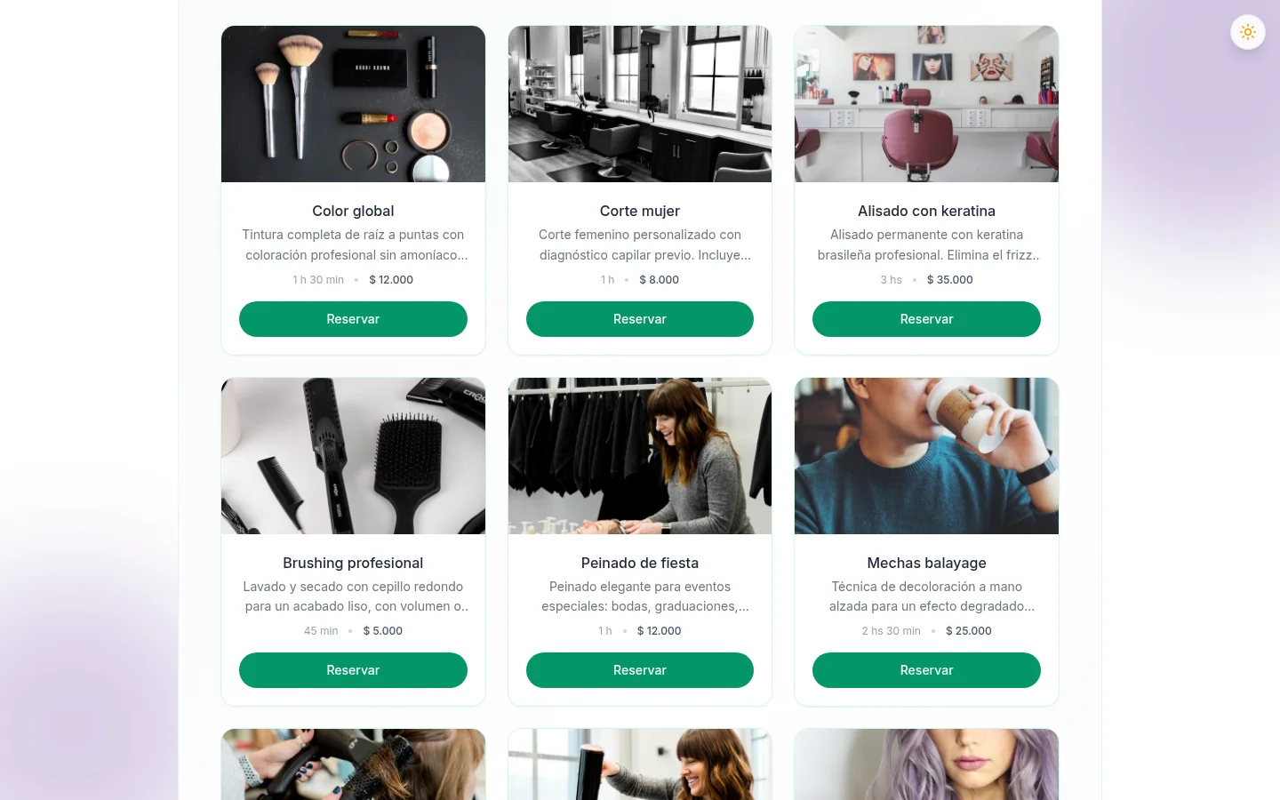 Servicios de peluquería configurados en TurnoLink
