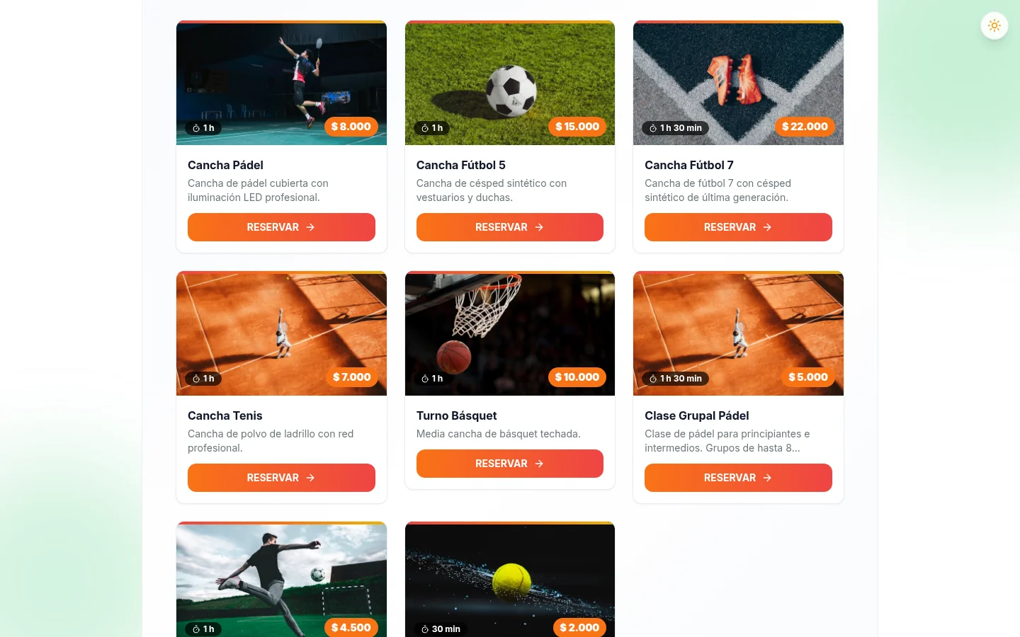 Canchas de pádel, fútbol y tenis configuradas en TurnoLink