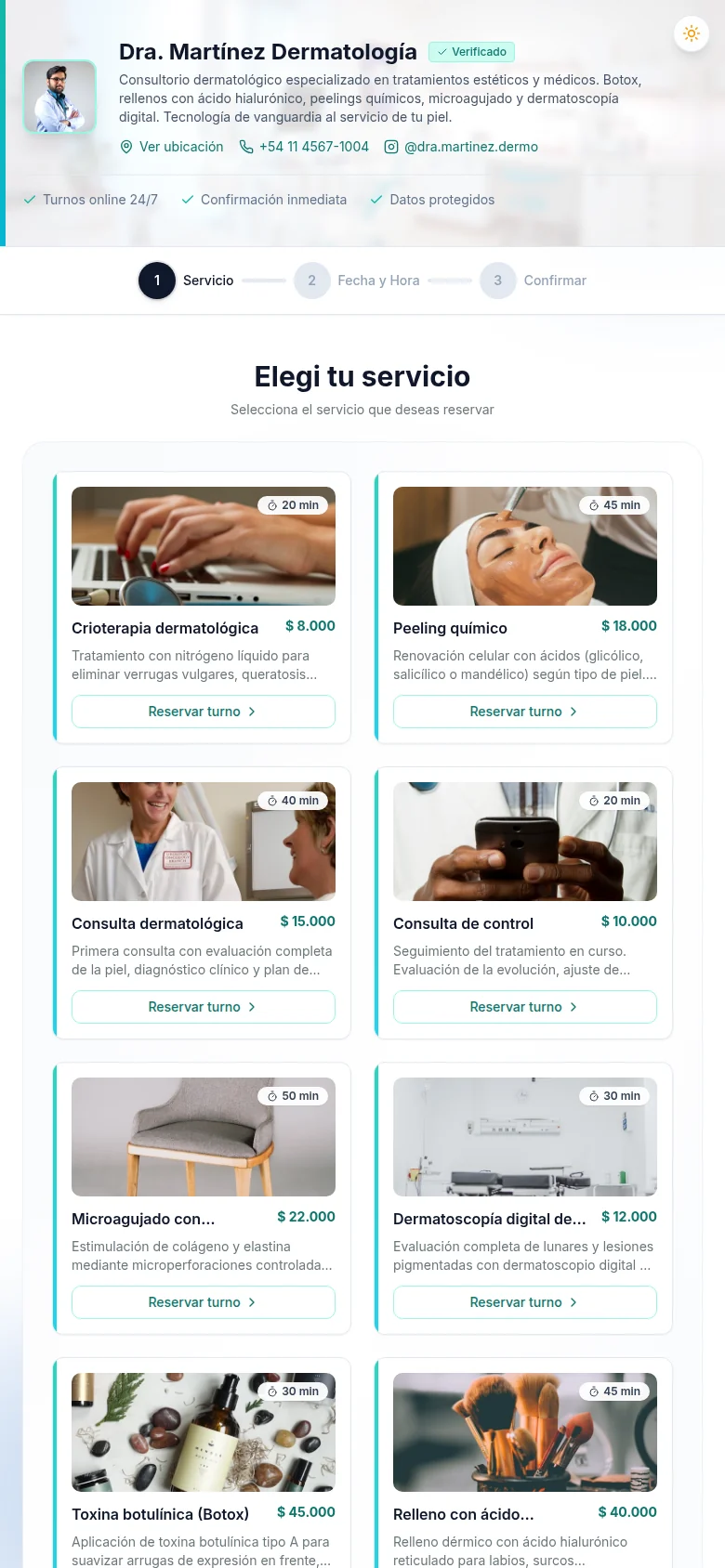 Calendario de disponibilidad para pacientes en móvil